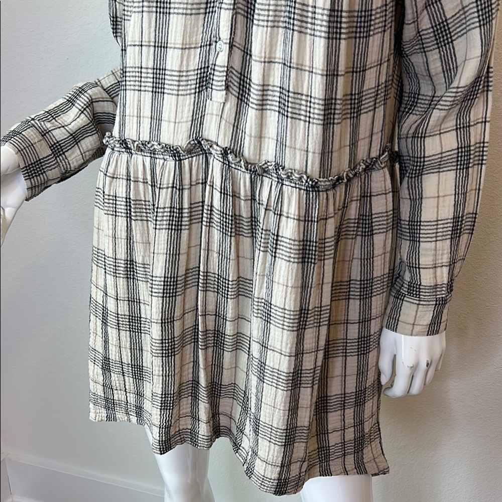 Sundance Cabincore Black and Tan Bishop Sleeve V-Neck Dress - Picture 3 of 9